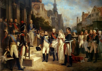 Napoleon Bonaparte (1769-1821) empfängt Königin Luise von Preußen (1776-1810) in Tilsit, 6. Juli 1807, 1837